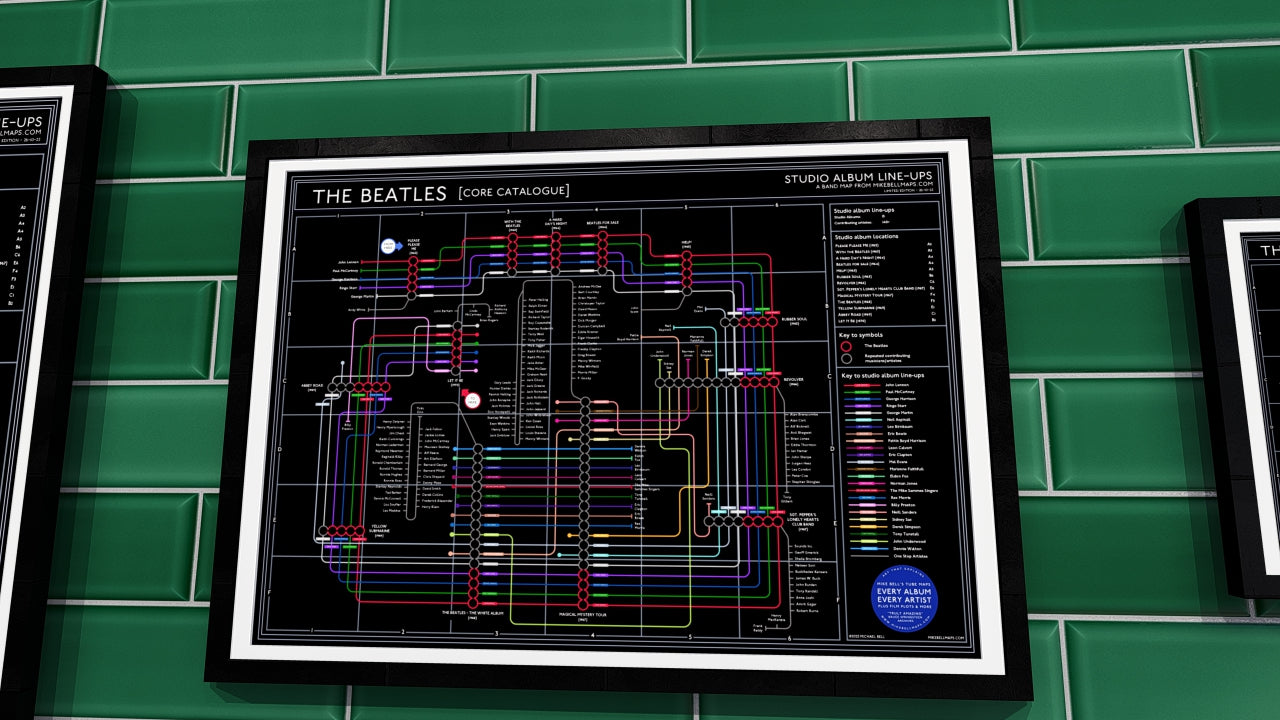 Beatles Studio Albums Music Map Art Print - framed and unframed giclee.