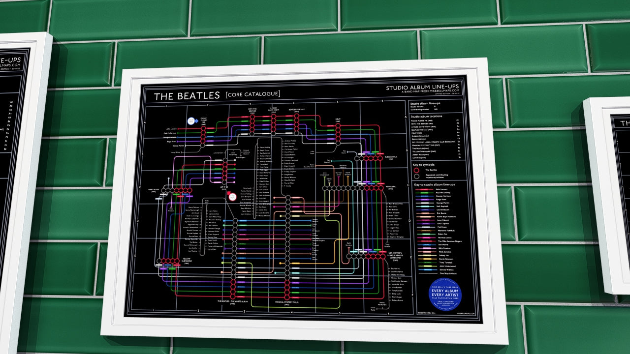 Beatles Studio Albums Music Map Art Print - framed and unframed giclee.