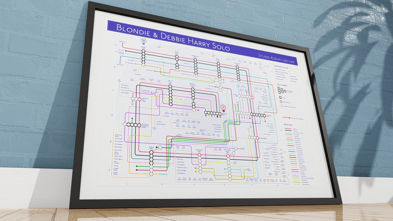 Blondie fan collectible map tracing the band’s full music history
