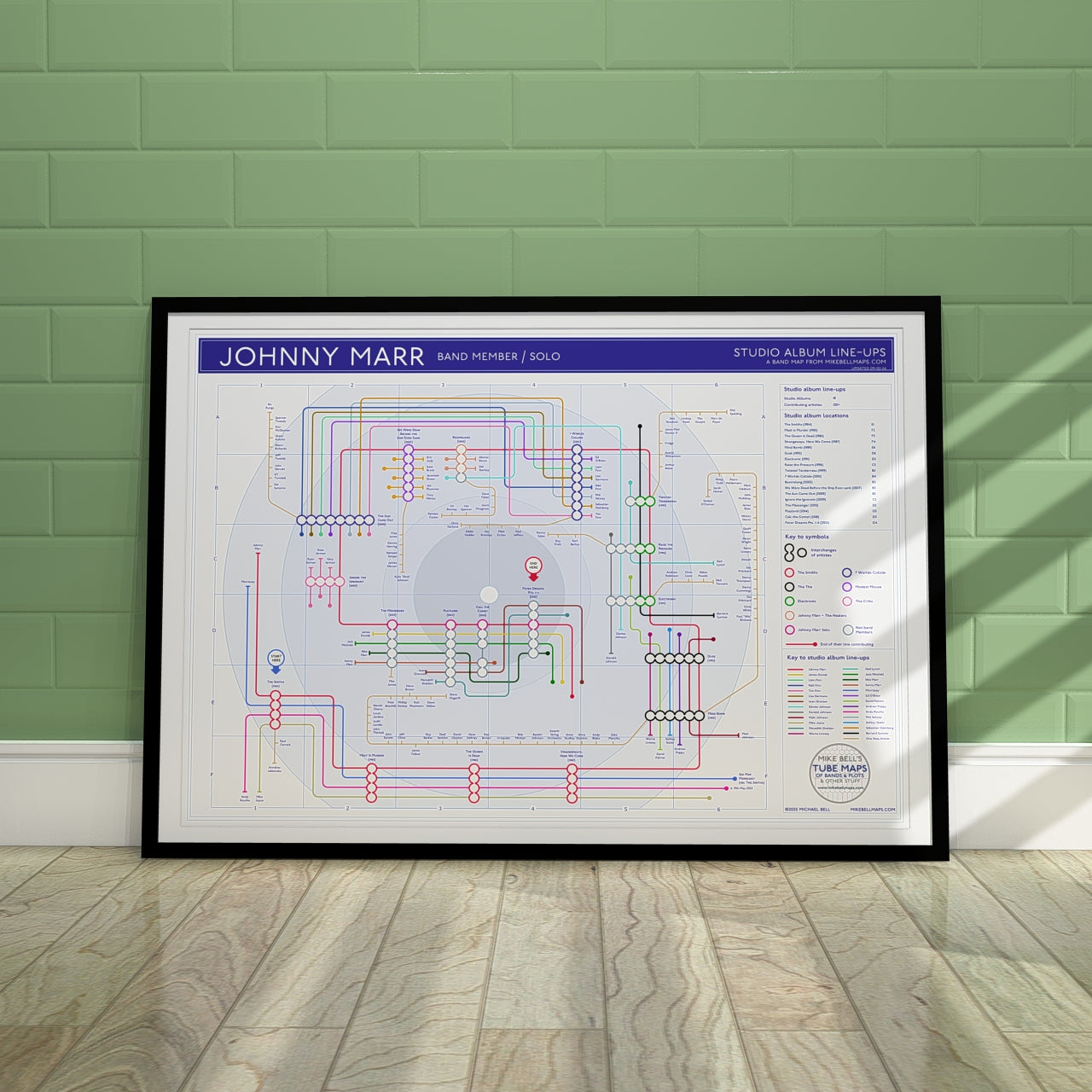 Tube map of art print johnny marr albums as a art design
