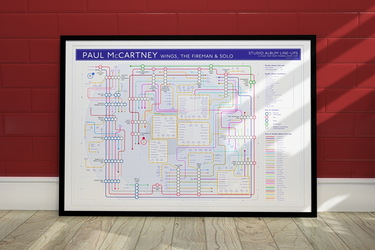 Paul McCartney unique art print of a music map.