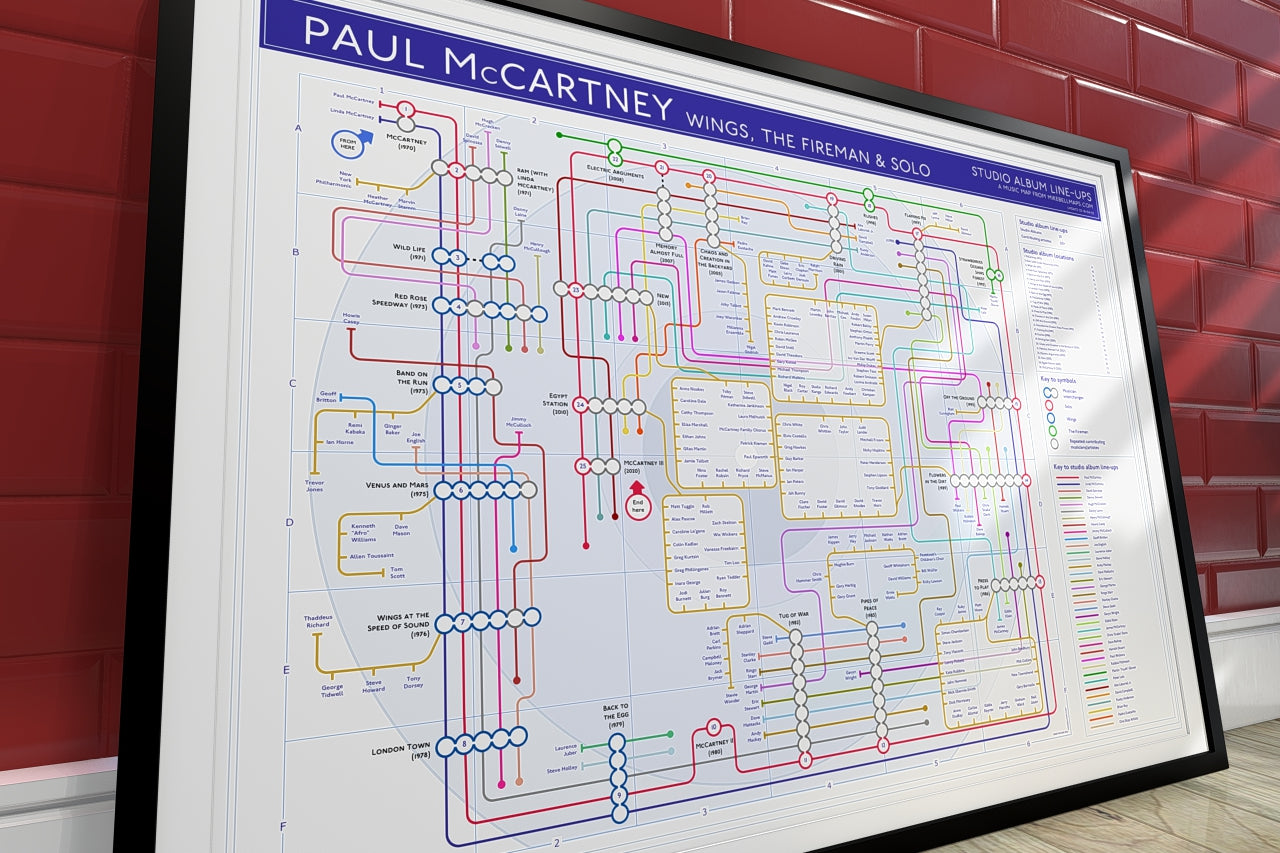 Paul McCartney unique art print of a music map.