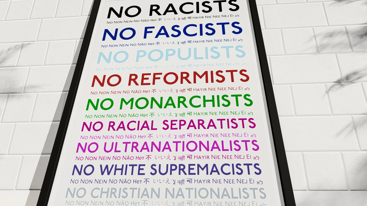 Bold typography poster rejecting far right politics