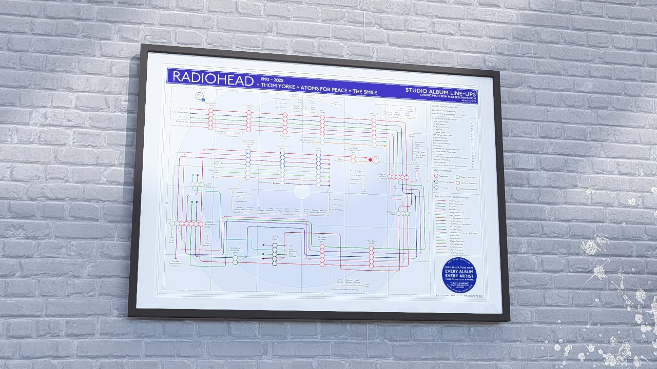 Radiohead discography tube map art print showing every Radiohead album