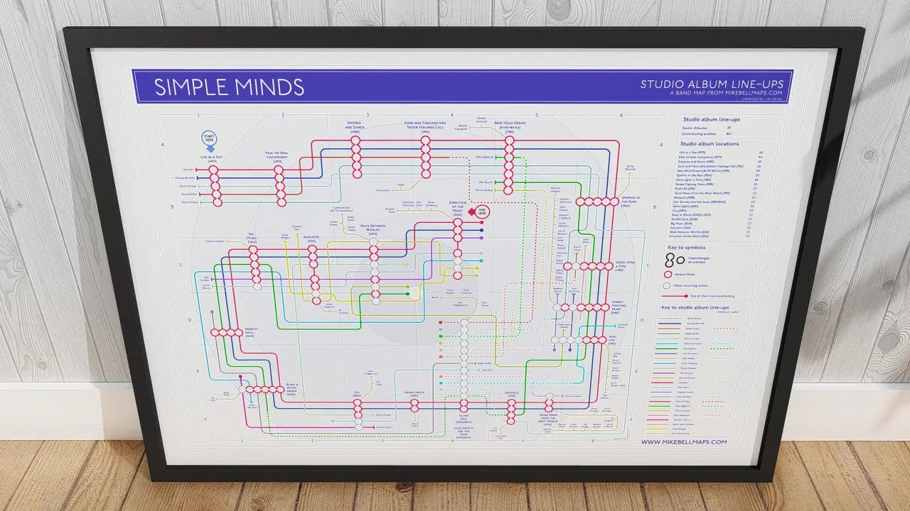 Simple Minds unique art print featuring music maps.