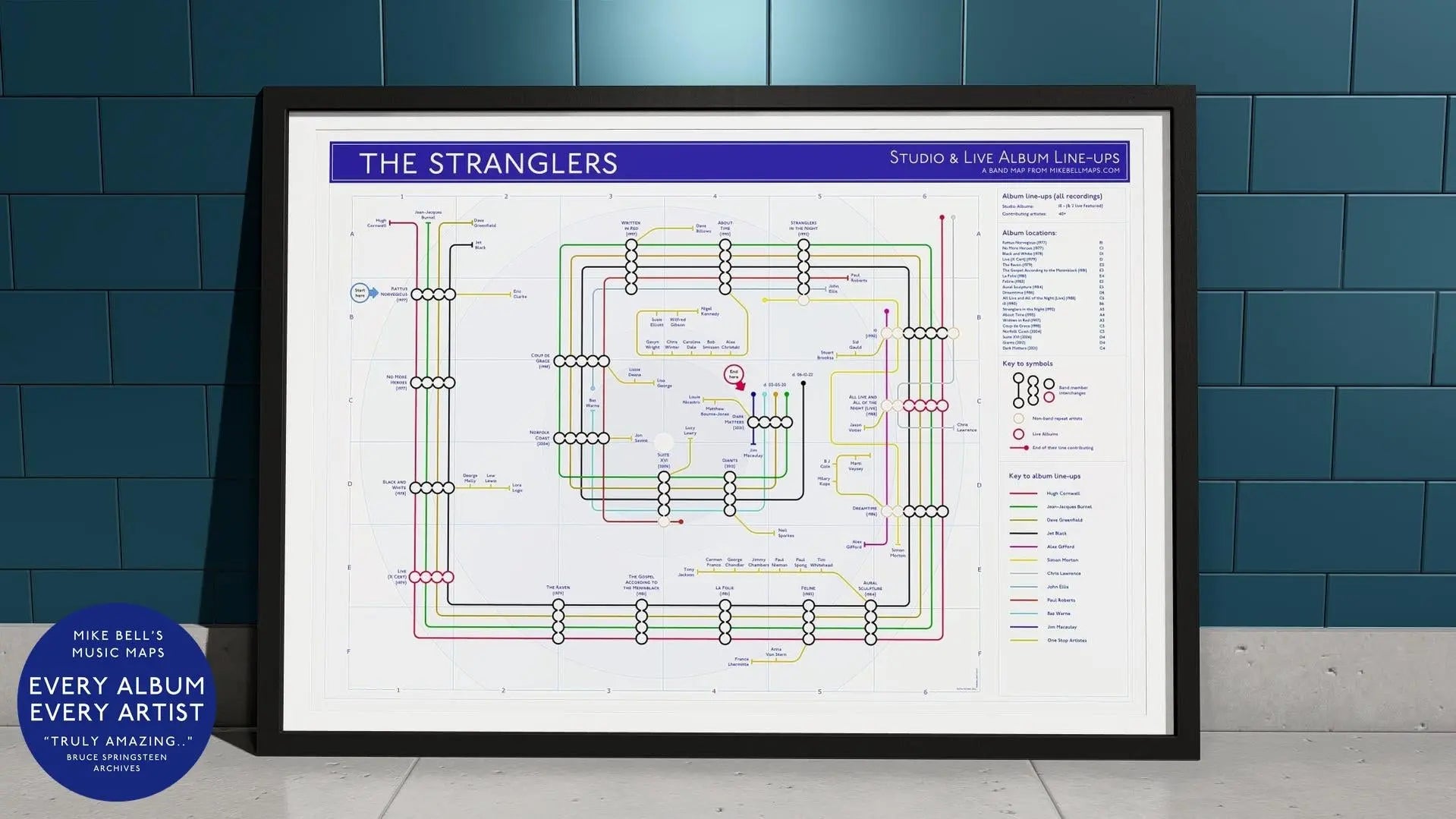 The Stranglers unique art print: music map design, appealing to fans and collectors, available for sale.