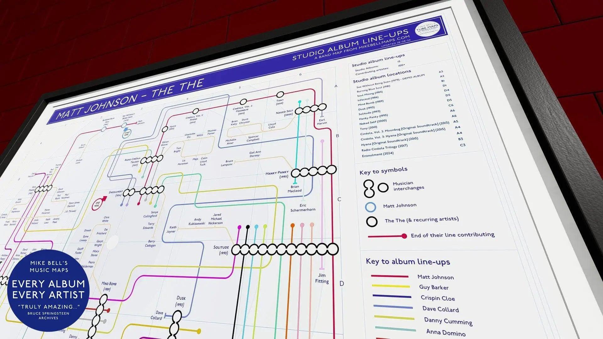 The The Matt Johnson albums in order music map in A2 landscape unframed, Giclée wall art print from Mike Bell&