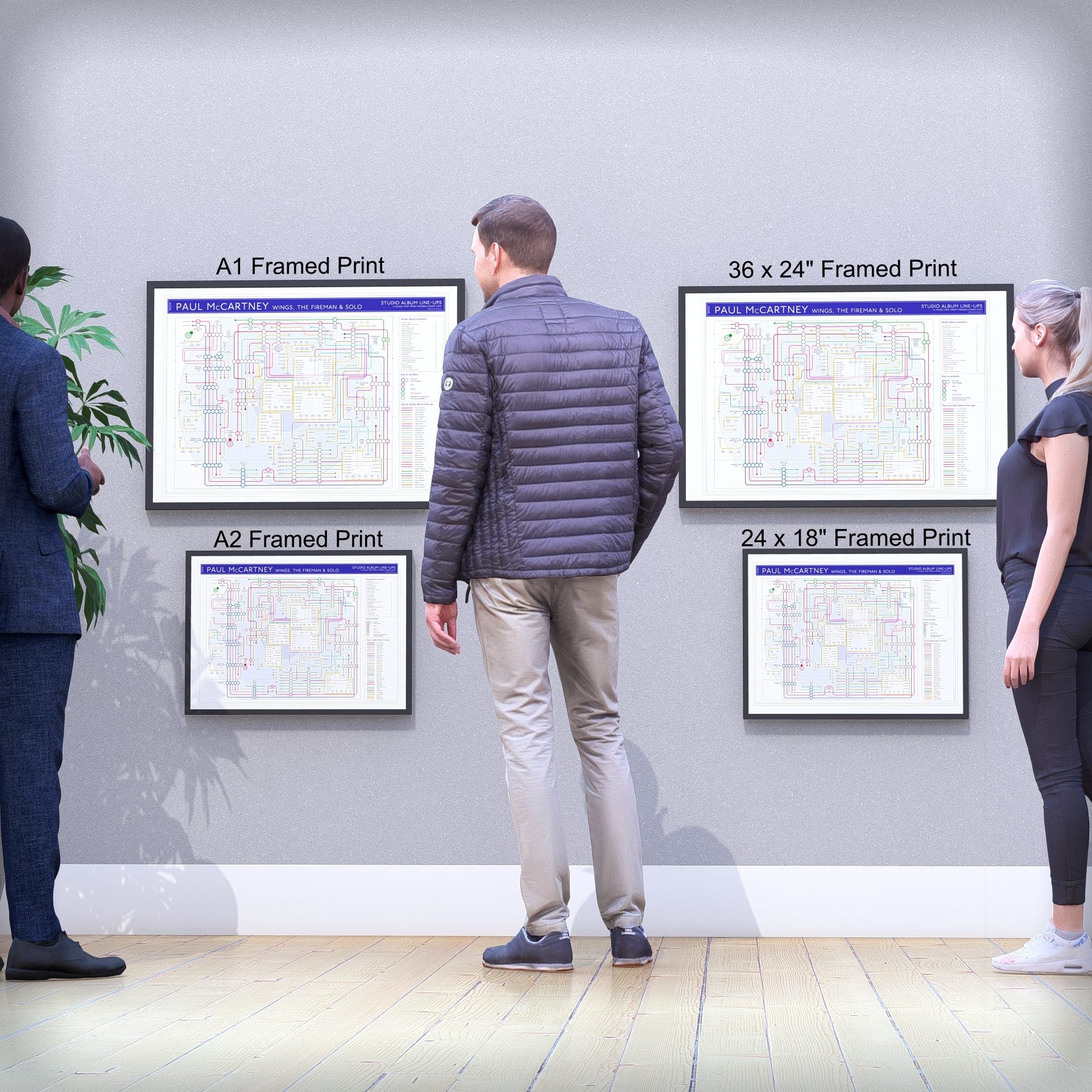 Paul McCartney and Wings discography tube map wall art print collection, ideal gift for fans of Paul McCartney, designed by Mike Bell.