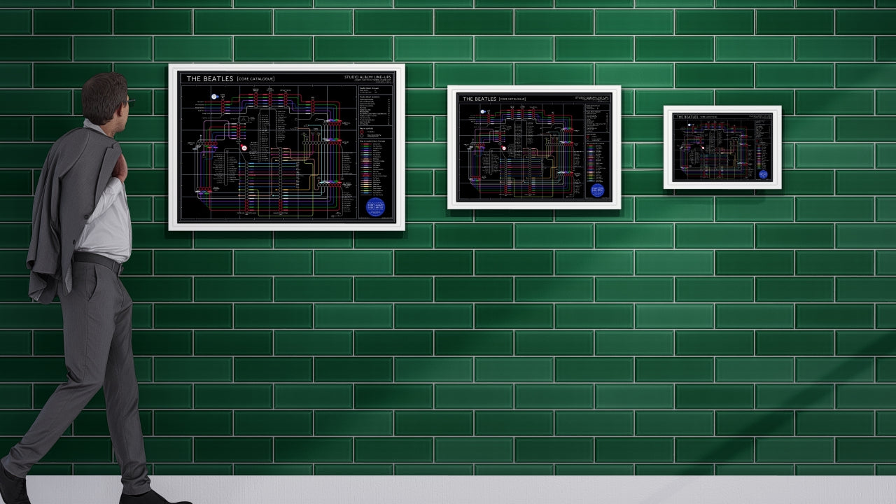 The Beatles Studio albums Music Map art print, an ideal gift for music fans.
