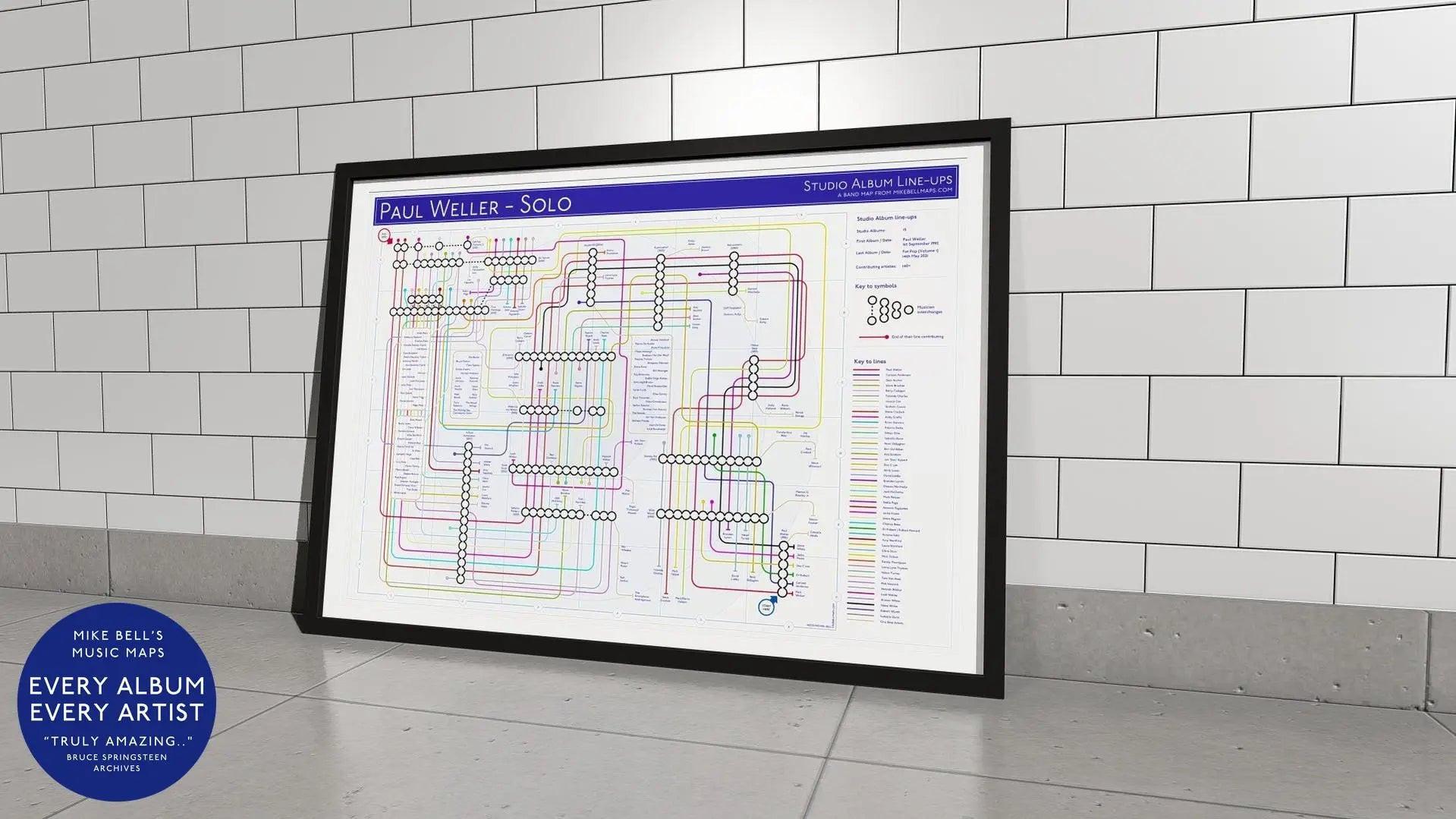 Ideal gift for Paul Weller fans - Tube Map of Every Album and Artist by MikeBellMaps