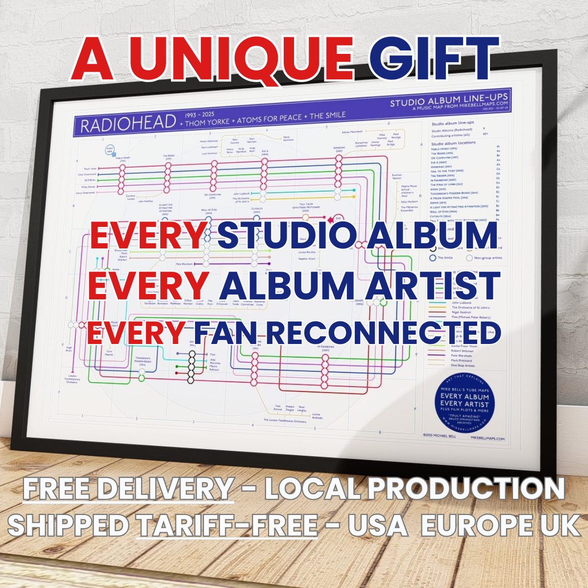 Albums in Order Music Maps | Unique Gifts for Fans, Present Ideas for Him & Her