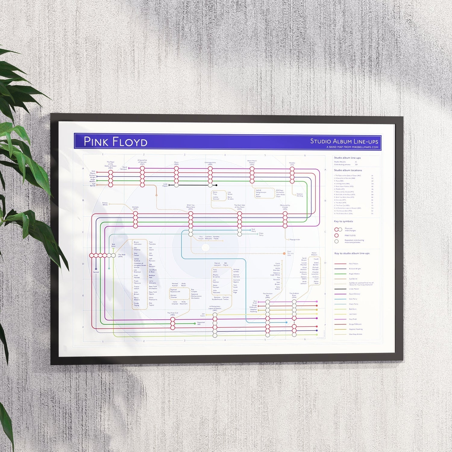 Unique Pink Floyd Gift For Fans Music Wall Art Tube Map by Mike Bell