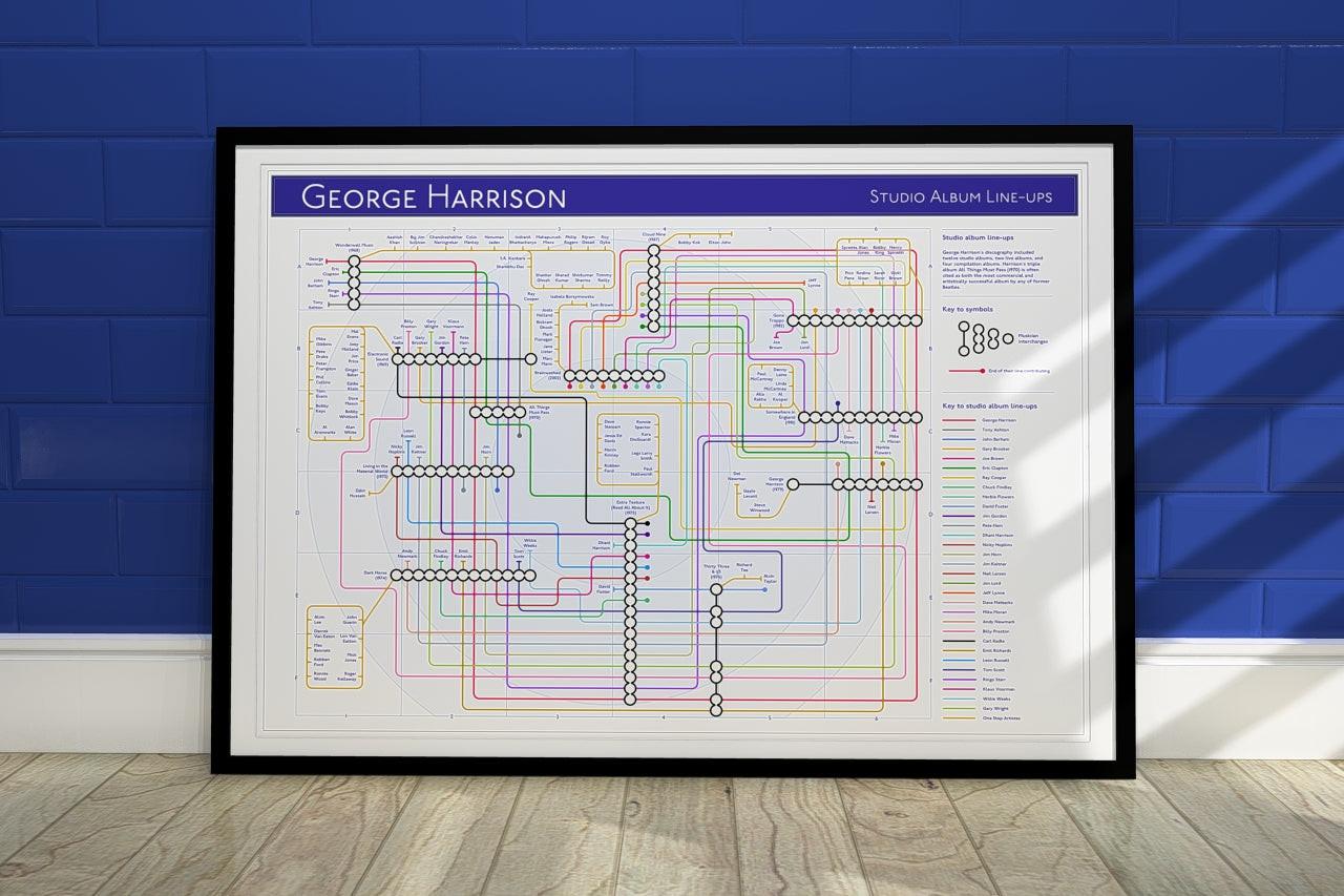 George Harrison Ideal Gift for Fans Wall Art Print by Mike Bell Music Map