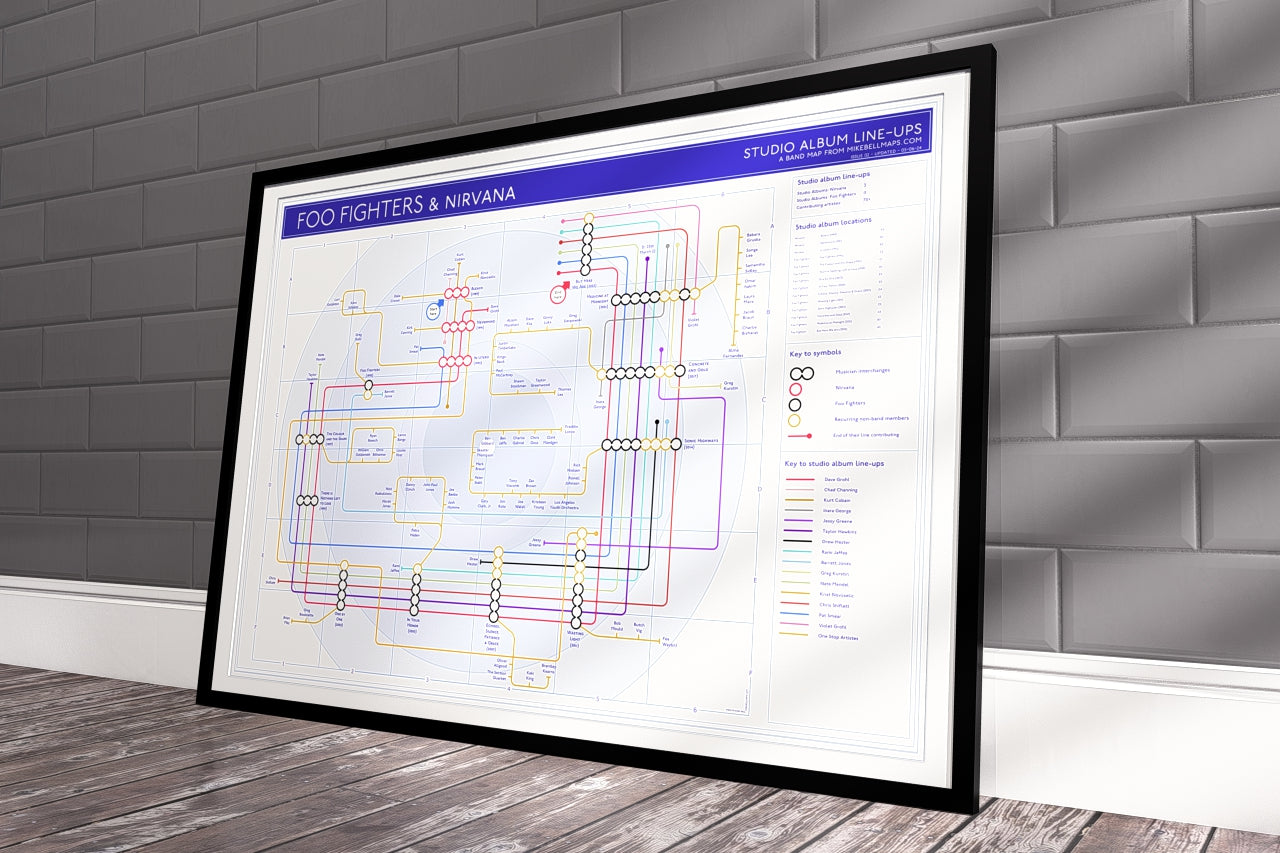Mike Bell Maps Nirvana music map art print gift for fans
