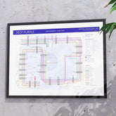 Deep Purple discography map in 24x18in, framed Giclée wall art print sized for US framing, designed by Mike Bell.