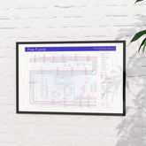 Pink Floyd discography map in 36x24in, framed Giclée wall art print of the full studio catalogue, designed by Mike Bell.