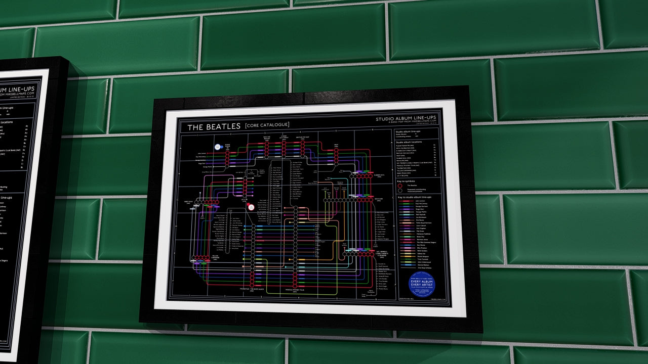 Beatles Studio Albums Music Map Art Print - framed and unframed giclee.