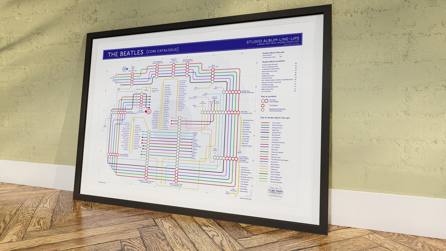 Framed MikeBell Maps tube map on floor