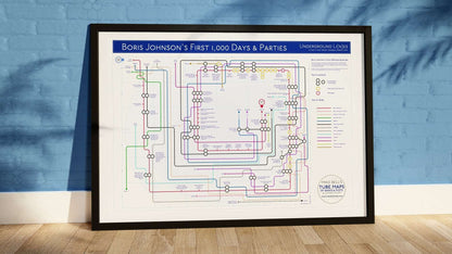 Political lies tube map in frame Boris