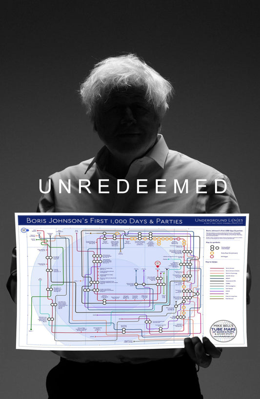 Les 1 000 premiers jours et fêtes de Boris Johnson - sous forme de cartes de métro / métro - MikeBellMaps.com