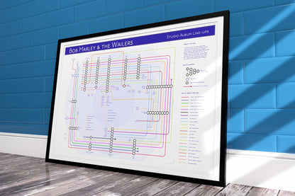 Unique Bob Marley art print featuring Bob Marley on music maps, suitable for fans of music, records, and gigs, or as a gift.