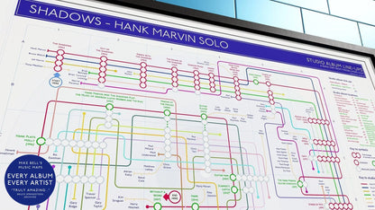 Hank Marvin unique art print of music map.