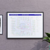 Hawkwind discography tube map in A2 (420x594mm, 18x24in), framed Giclée wall art print in a black wooden frame, designed by Mike Bell.