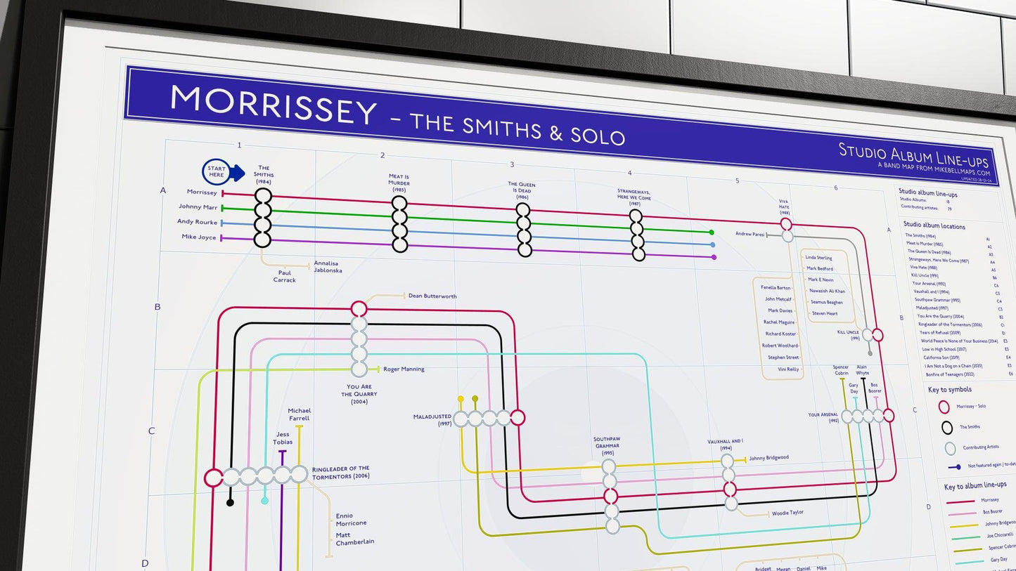 Tube map-style diagram mapping The Smiths and Morrissey’s solo career.