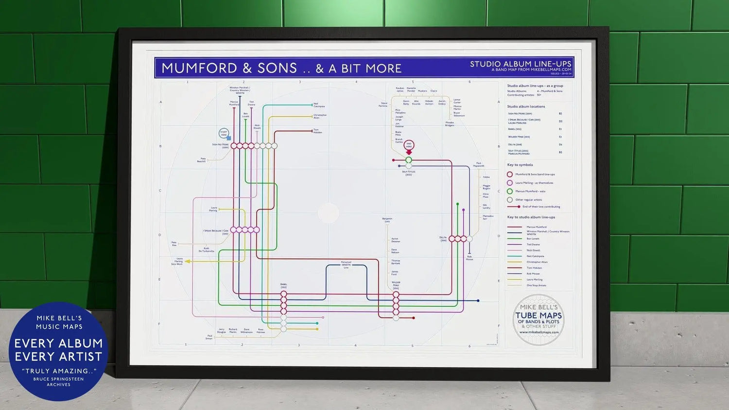 Mumford Sons Art: Unique music map print showing geographic details using song lyrics and album themes.