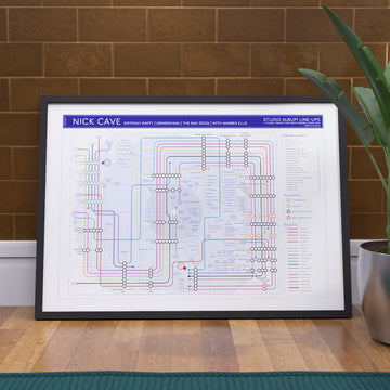 Nick Cave discography tube map art print by Mike Bell