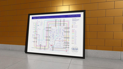 Close-up of a music map illustrating Nick Cave’s bands and side projects.