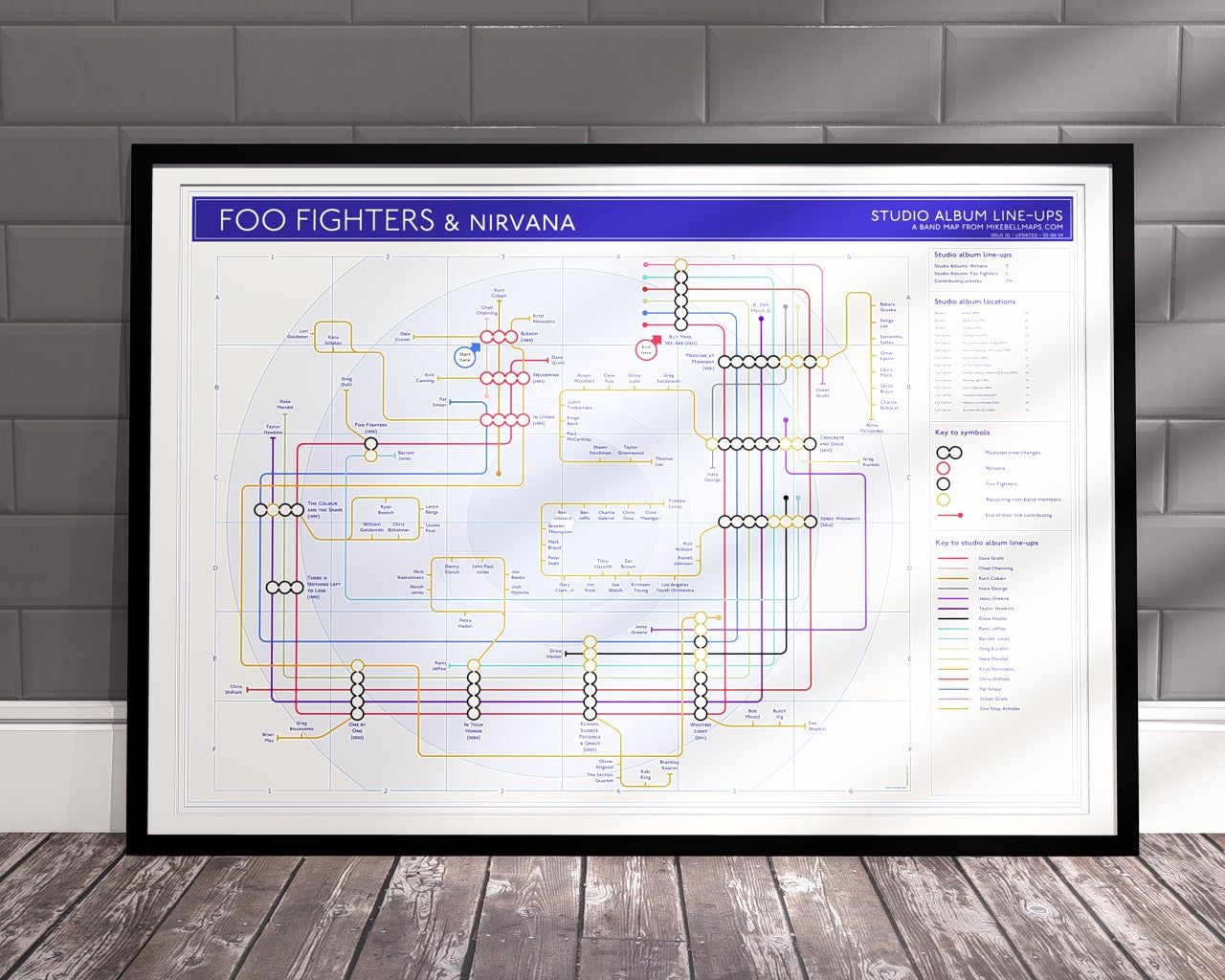 Foo Fighters art print: Unique music map poster featuring the band&