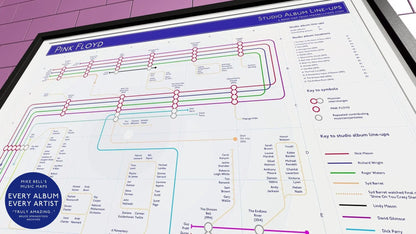 Pink Floyd Art Prints, unique music maps of album names, concert venues, or song titles, perfect for fans of music, records, and gigs.