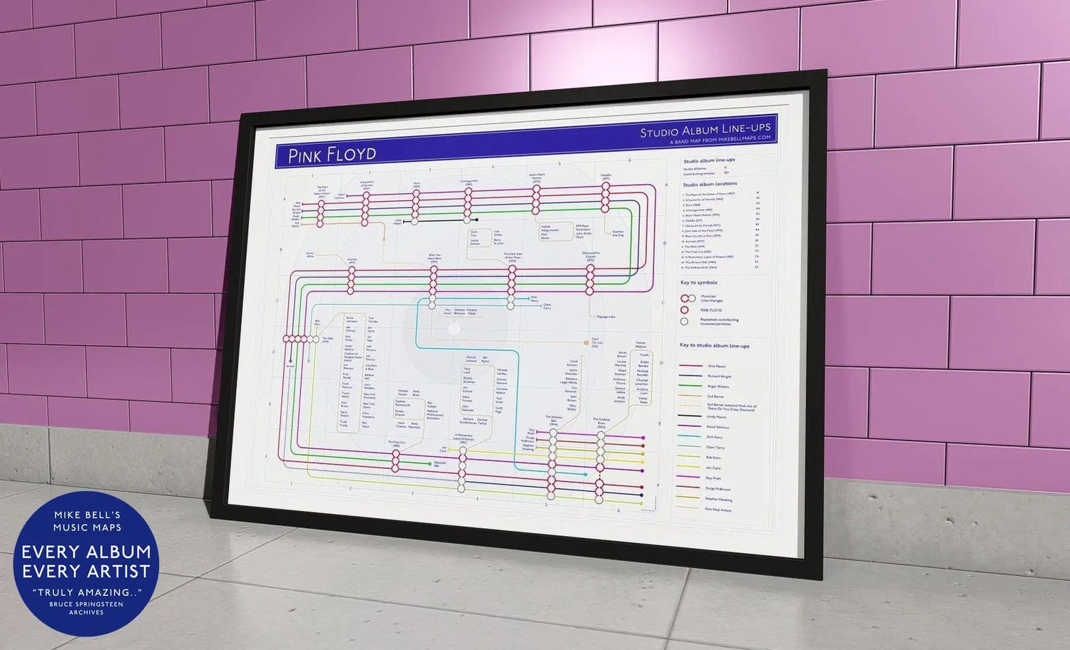 Pink Floyd Art Prints, Unique Music Maps art. Perfect gift for fans of music, records, and gigs.