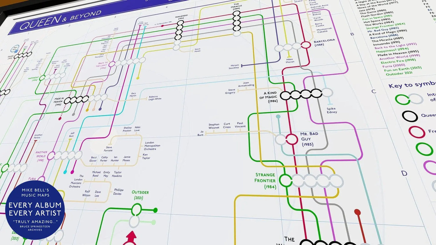 Queen Art Prints unique music map, a perfect gift for fans of Queen music, records, and gigs.