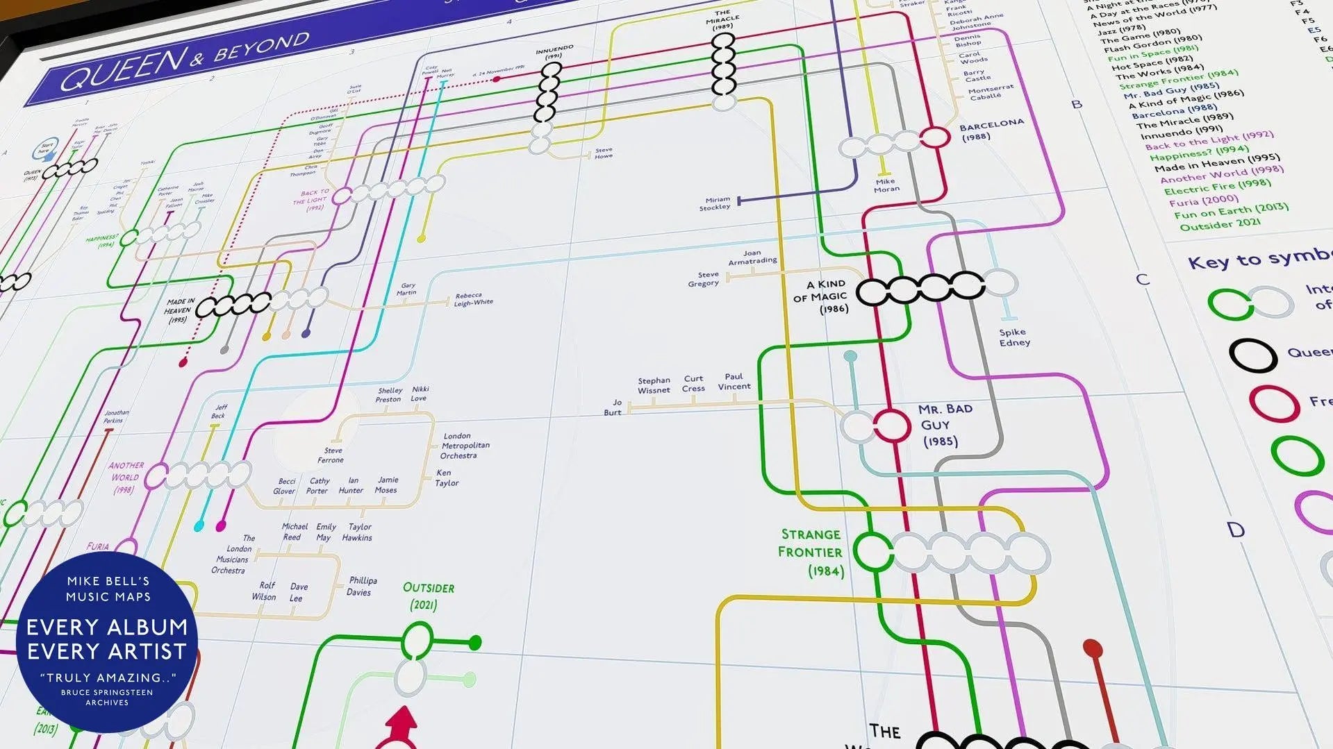 Queen Art Prints unique music map, a perfect gift for fans of Queen music, records, and gigs.