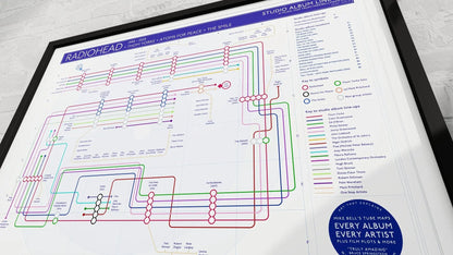 Radiohead art print, a unique music map showing the band&