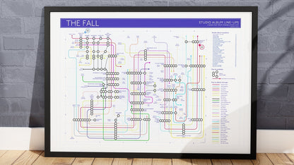 The Fall unique art print of music maps. Perfect gift for fans of The Fall, music, records, and gigs.