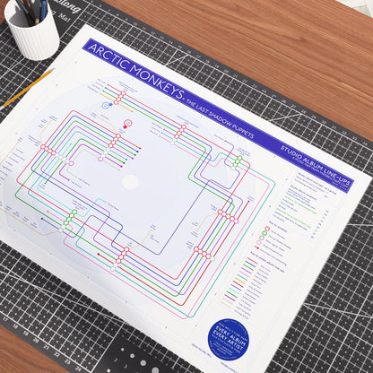 Gift for Arctic Monkeys fans - A1 (594x841mm, 24x36in) unframed Giclée discography tube map wall art print, designed by Mike Bell.