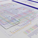 Detail of the ABBA discography map tracing the studio albums in chronological order as map stations, designed by Mike Bell.