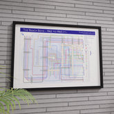 Beach Boys discography map Part One framed on a wall showing every studio album in order, designed by Mike Bell.