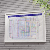 Close-up of the Beach Boys discography map Part One showing Brian Wilson and the Wrecking Crew session players as connecting tube lines, designed by Mike Bell.