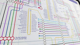 Beatles art print: Mike Bell discography tube map featuring every studio album as stations and every musician as connecting transit lines.
