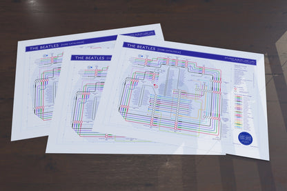Detail of The Beatles discography tube map print, focusing on Sgt. Pepper’s Lonely Hearts Club Band and Magical Mystery Tour album stations.