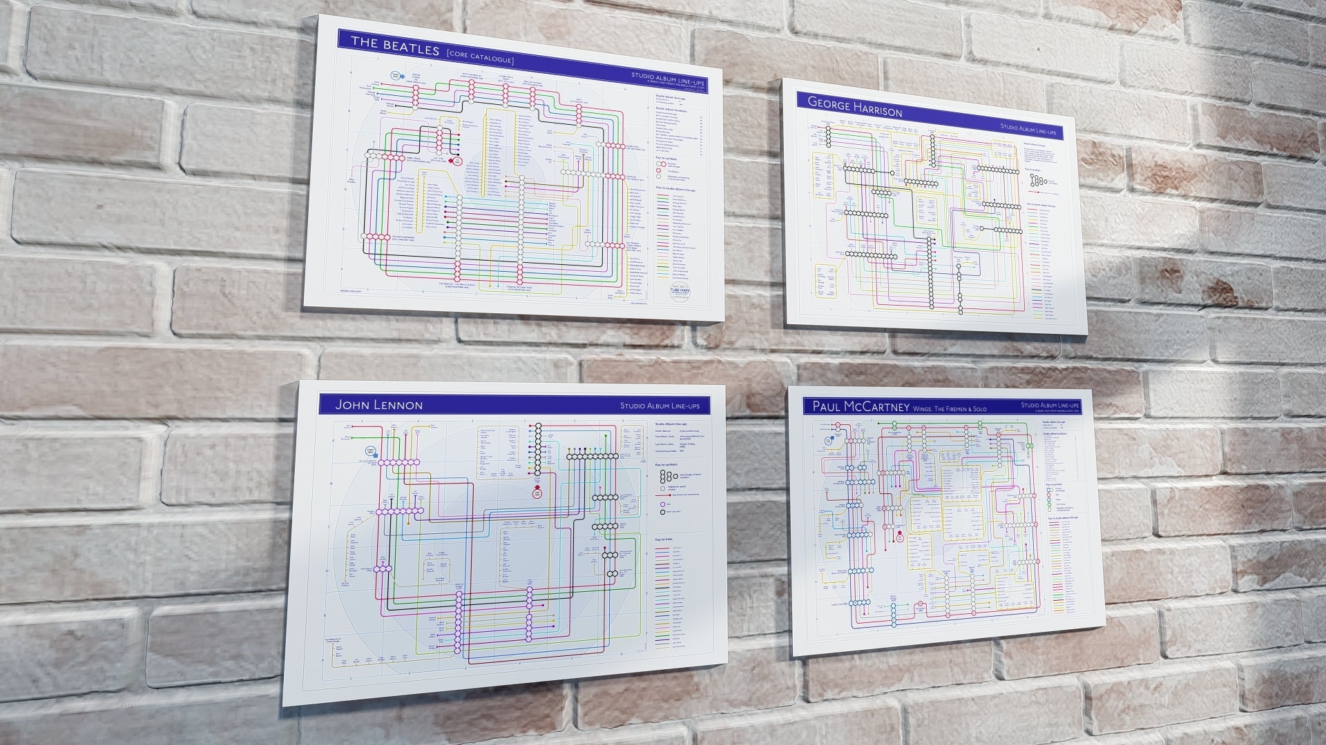 BEATLES DISCOGRAPHY MAPS - A4 BUNDLE - Studio Album Maps - MikeBellMaps