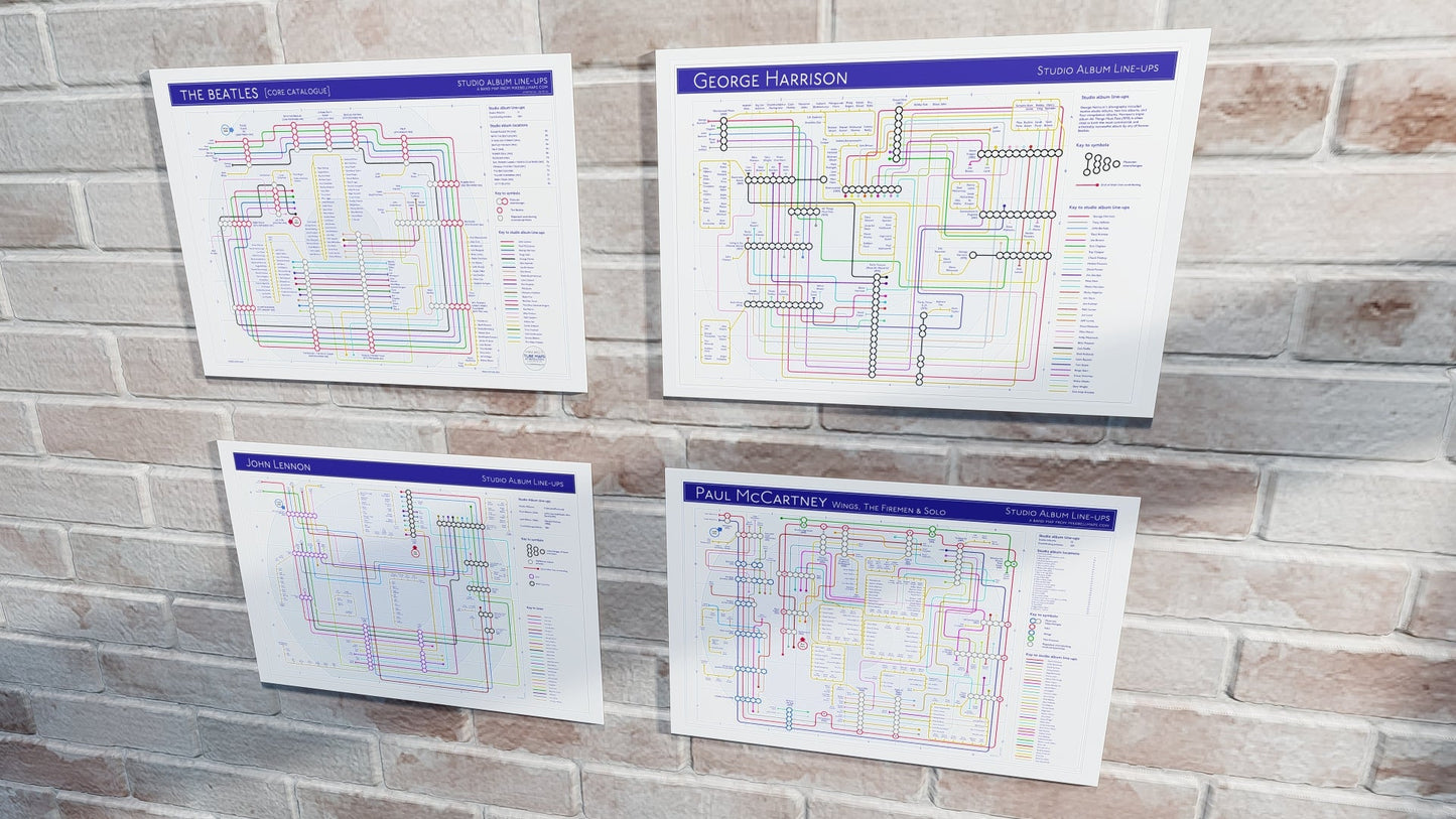 BEATLES DISCOGRAPHY MAPS - A4 BUNDLE - Studio Album Maps - MikeBellMaps