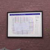 Bob Marley discography map in A2 size, framed Giclée wall art print in a wooden frame by Mike Bell.