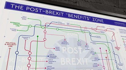 Brexit Problems Political Lies art print. Visual representation of political lies and issues surrounding Brexit, targeting adults interested in current affairs.