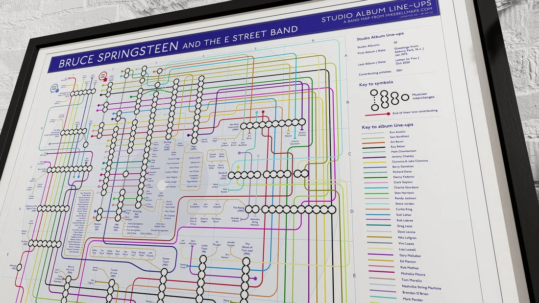 Bruce Springsteen unique art print, music map.