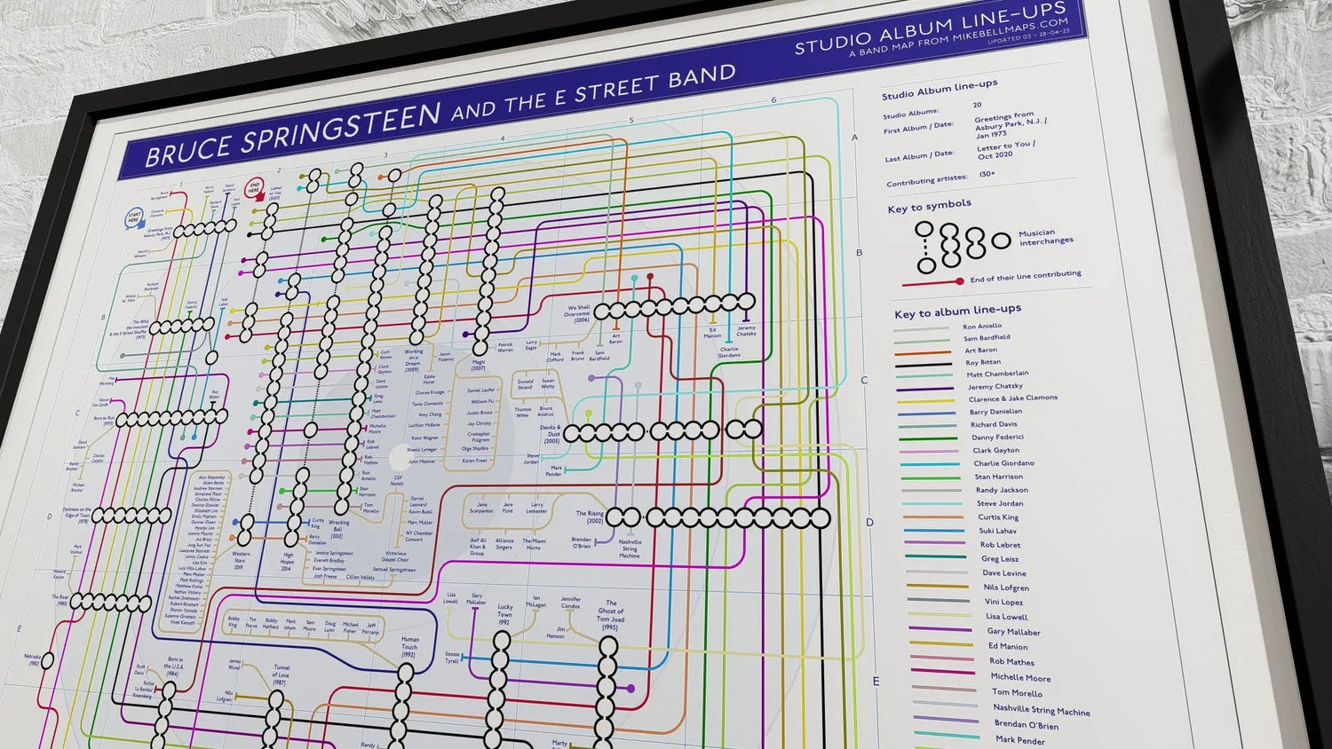 Bruce Springsteen unique art print, music map.